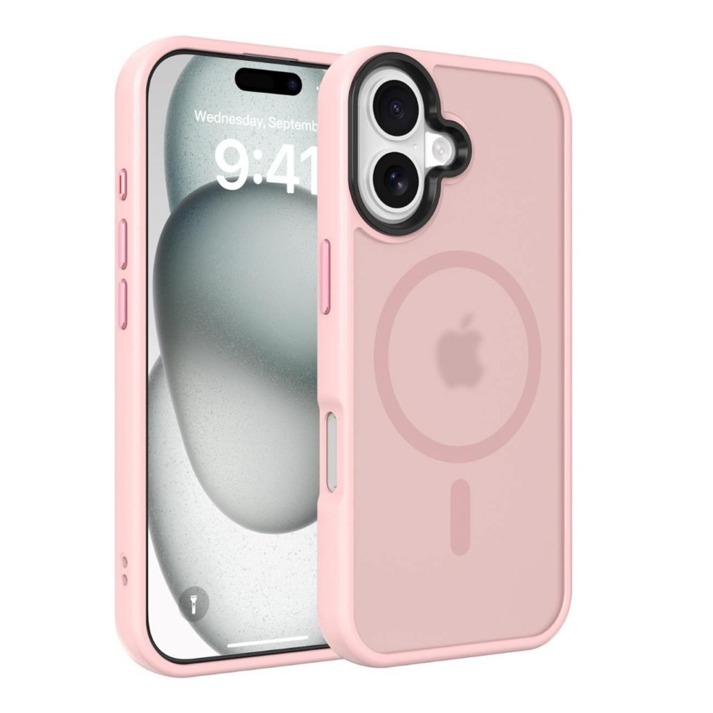 Custom Magnetic Wireless Charging Case for iPhone 17 in Pink Front Angle View