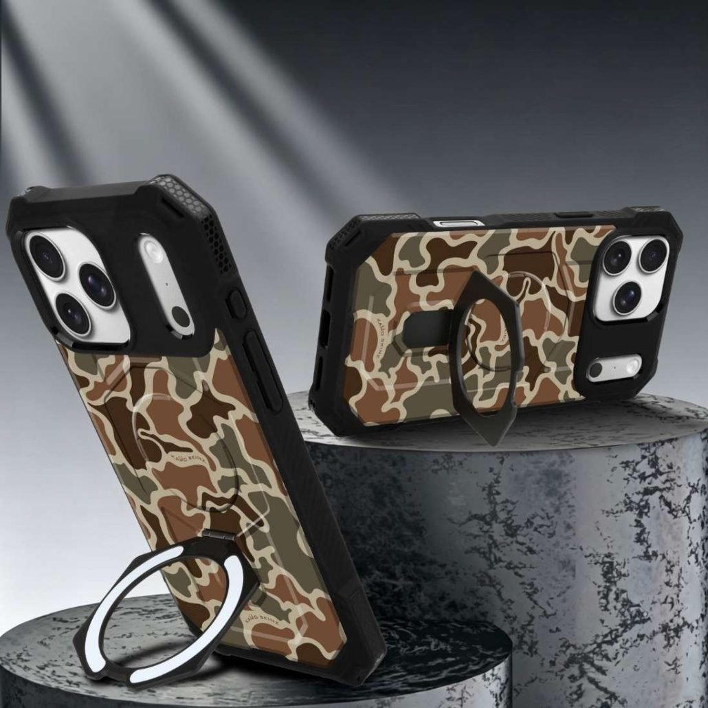 Custom MagSafe Kickstand Camo Phone Case for iPhone 17 Pro Max Lifestyle Display