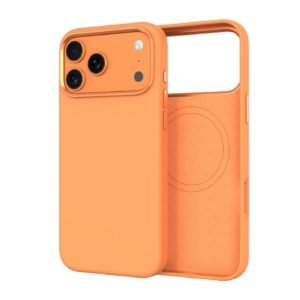 Custom Magnetic Liquid Silicone Phone Case for iPhone Orange Front Angle View