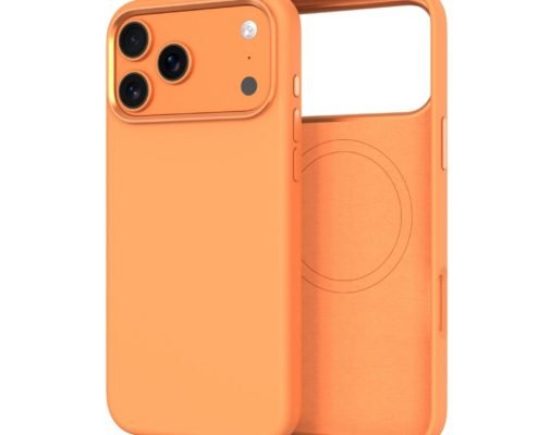 Custom Magnetic Liquid Silicone Phone Case for iPhone Orange Front Angle View
