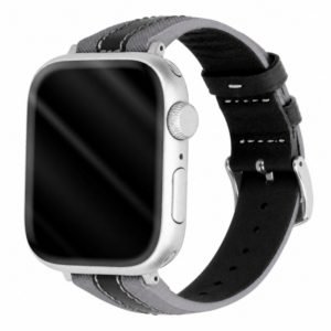 Custom Black and Gray Leather Silicone Watch Band for Apple Watch Front Angle View