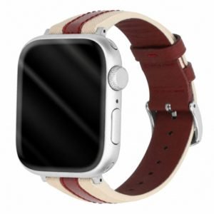 Custom Burgundy and Beige Leather Silicone Watch Band for Apple Watch