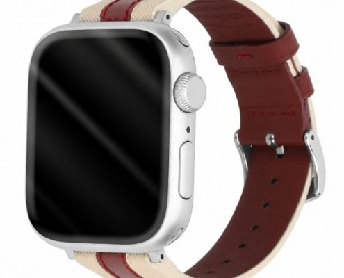 Custom Burgundy and Beige Leather Silicone Watch Band for Apple Watch