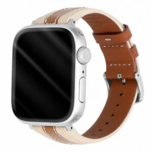 Custom Brown and Beige Leather Silicone Watch Band for Apple Watch