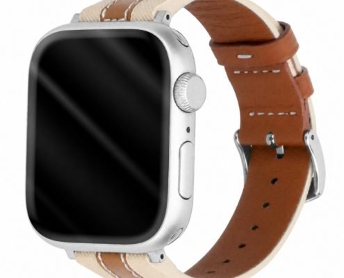 Custom Brown and Beige Leather Silicone Watch Band for Apple Watch