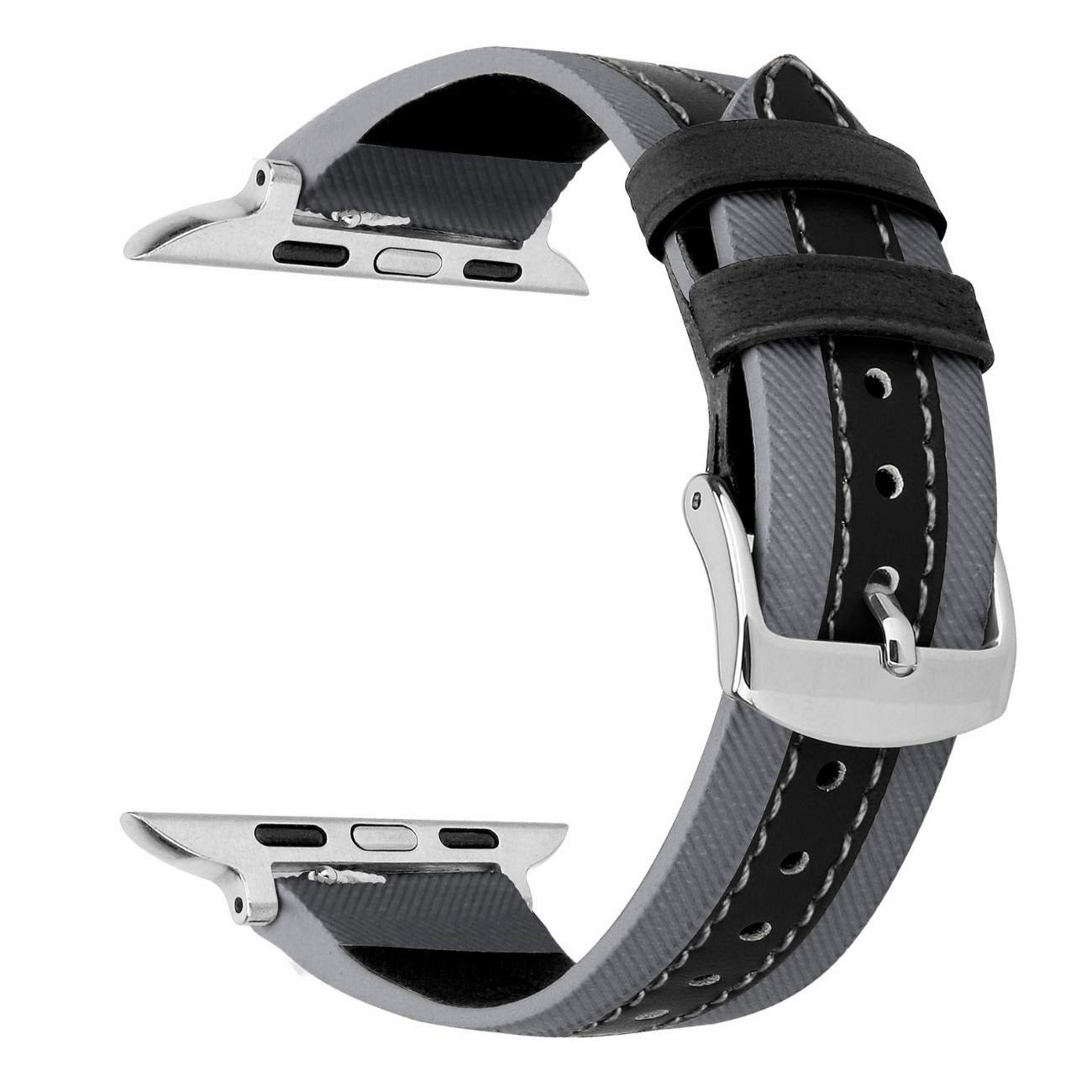 Custom Black and Gray Leather Silicone Watch Band for Apple Watch Side View