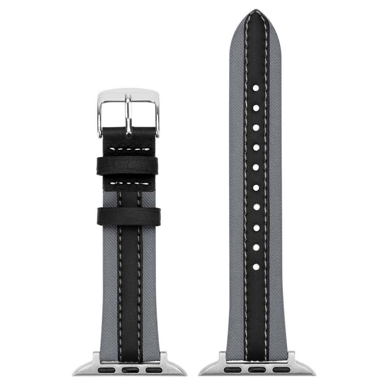 Custom Black and Gray Leather Silicone Watch Band for Apple Watch Full Length View