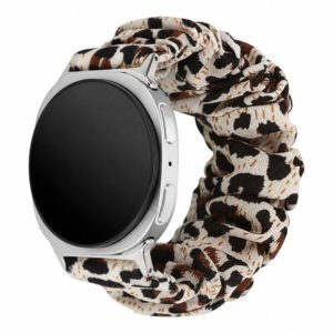 Custom Scrunchie Watch Band for Samsung Galaxy Watch 8 Leopard Print Front Angle View