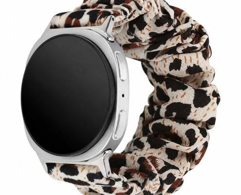 Custom Scrunchie Watch Band for Samsung Galaxy Watch 8 Leopard Print Front Angle View