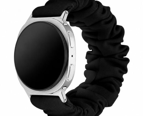 Custom Scrunchie Watch Band for Samsung Galaxy Watch 8 Black Front Angle View