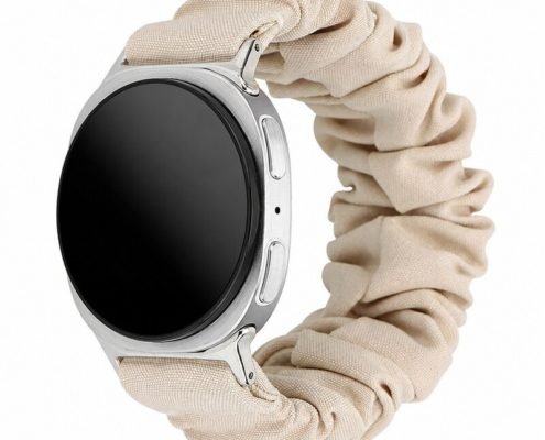 Custom Scrunchie Watch Band for Samsung Galaxy Watch 8 Beige Front Angle View