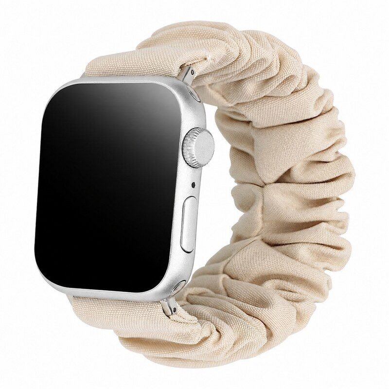 Custom Scrunchie Watch Band for Apple Watch Beige Front Angle View