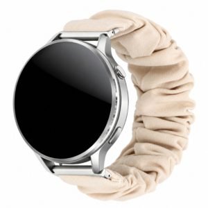 Custom Scrunchie Watch Band for Samsung Galaxy Watch 7 and Garmin Beige Front Angle View