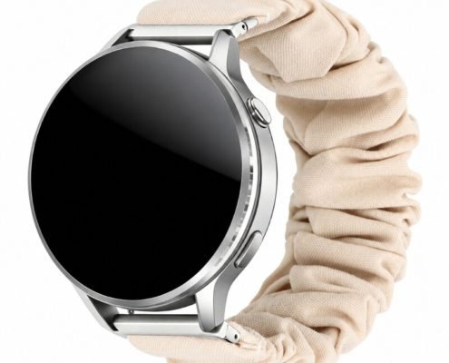 Custom Scrunchie Watch Band for Samsung Galaxy Watch 7 and Garmin Beige Front Angle View