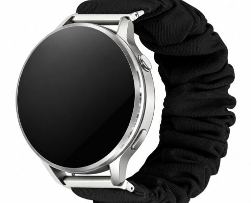 Custom Scrunchie Watch Band for Samsung Galaxy Watch 7 and Garmin Black Front Angle View