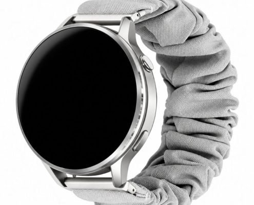 Custom Scrunchie Watch Band for Samsung Galaxy Watch 7 and Garmin Gray Front Angle View