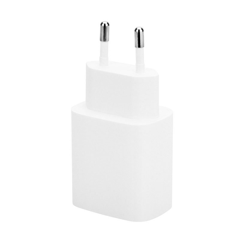 charge-1-4-custom-usb-c-wall-charger-with-eu-plug-upright-view Custom White USB-C Power Adapter with EU Plug Upright Display