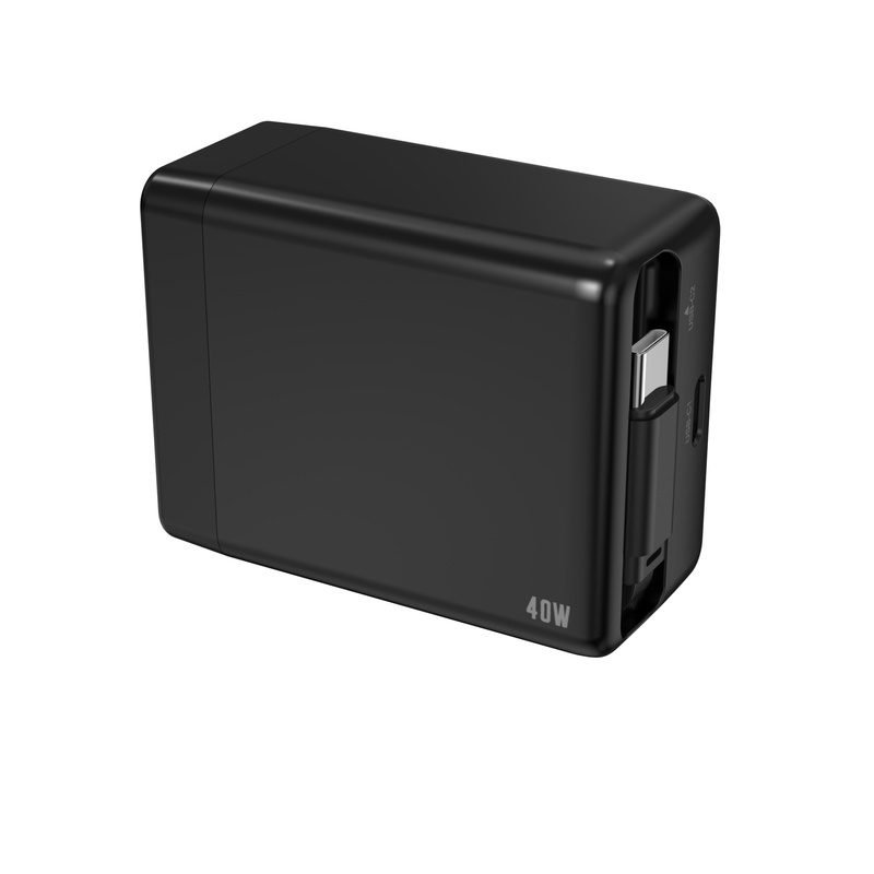 charge-2-1-custom-dual-usb-c-fast-charger-us-plug-40w-front-angle-view Custom 40W Dual USB-C Fast Charger with US Plug in Black Front Angle View