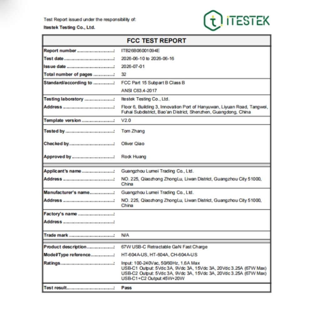 ht-604a-us-fcc-part-15b-test-report FCC Part 15B test report for HT-604A-US 67W USB-C charger