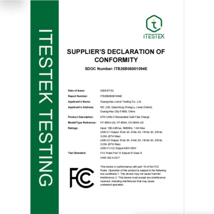 ht-604a-us-fcc-supplier-declaration-of-conformity FCC Supplier’s Declaration of Conformity for HT-604A-US charger