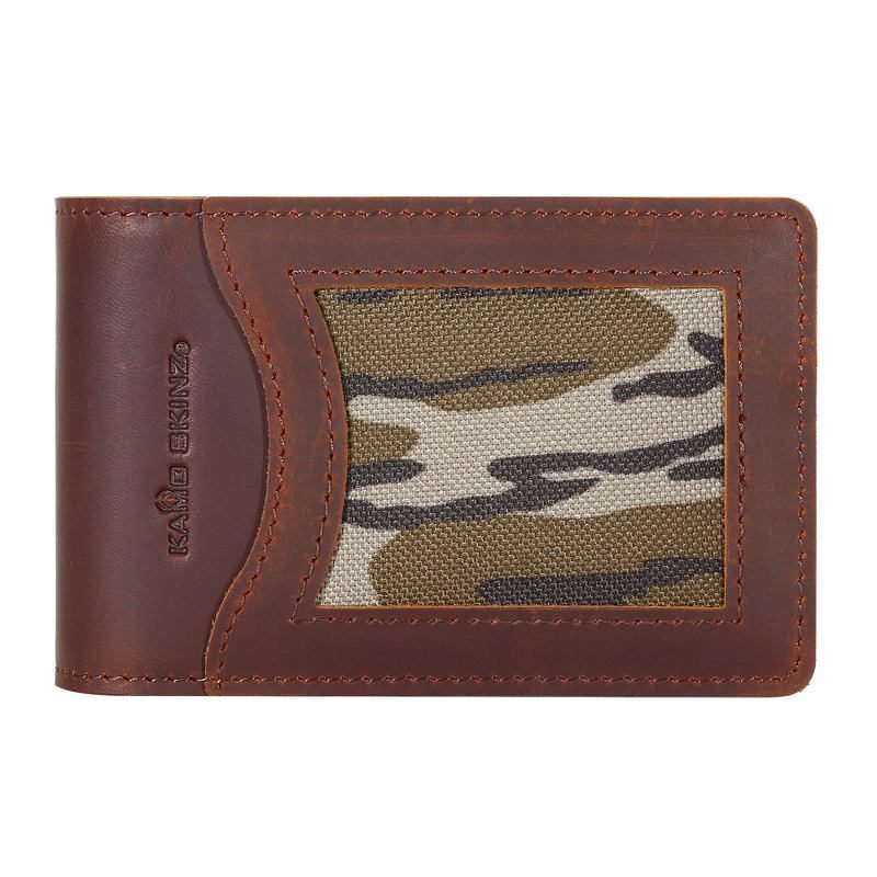 pj1-1-custom-camouflage-cowhide-bifold-wallet-with-money-clip-closed-front-view Closed front view of custom camouflage cowhide bifold wallet
