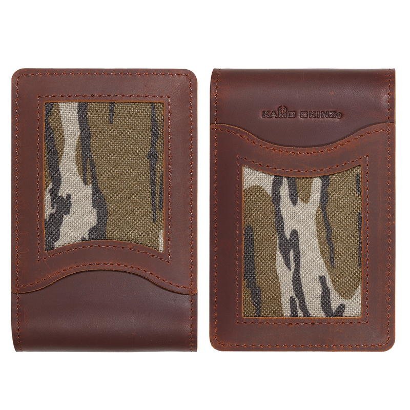 pj1-2-custom-camouflage-cowhide-bifold-wallet-with-money-clip-front-and-back-pocket-view Front and back card pocket view of camouflage cowhide wallet