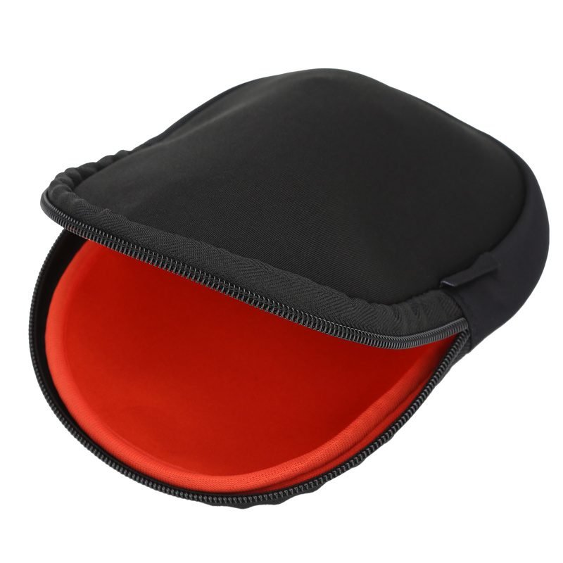 Open black EVA headphone case with red protective interior