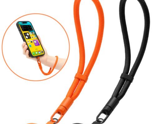 pj3-1-1-custom-adjustable-short-phone-wrist-strap-orange-strap-and-tether-tab-set Orange adjustable short phone wrist strap with tether tabs