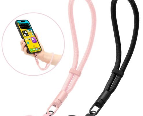 pj3-2-1-custom-adjustable-short-phone-wrist-strap-pink-strap-and-tether-tab-set Pink adjustable short phone wrist strap with tether tabs