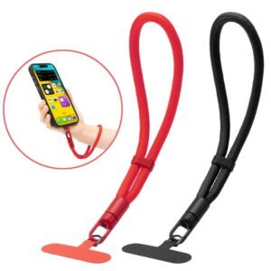 pj3-3-1-custom-adjustable-short-phone-wrist-strap-red-strap-and-tether-tab-set Red adjustable short phone wrist strap with tether tabs