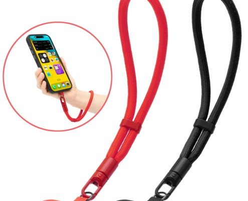 pj3-3-1-custom-adjustable-short-phone-wrist-strap-red-strap-and-tether-tab-set Red adjustable short phone wrist strap with tether tabs