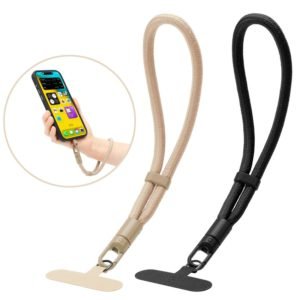 pj3-4-1-custom-adjustable-short-phone-wrist-strap-beige-strap-and-tether-tab-set Beige adjustable short phone wrist strap with tether tabs