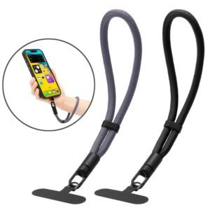 pj3-6-1-custom-adjustable-short-phone-wrist-strap-gray-strap-and-tether-tab-set Gray adjustable short phone wrist strap with tether tabs