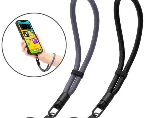 pj3-6-1-custom-adjustable-short-phone-wrist-strap-gray-strap-and-tether-tab-set Gray adjustable short phone wrist strap with tether tabs
