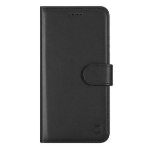 Custom black leather wallet case for Google Pixel 10a front view
