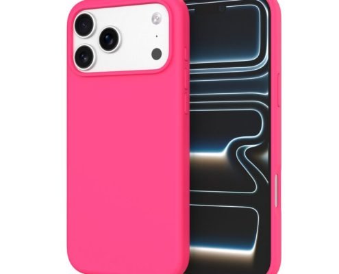 sj12-11-1-iphone-17-pro-max Custom Hot Pink silicone phone case for iPhone 17 Pro Max shown from front and back