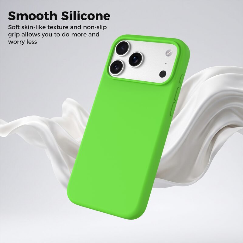sj12-12-2-iphone-17-pro-max Neon Green smooth silicone phone case for iPhone 17 Pro Max with soft non-slip surface
