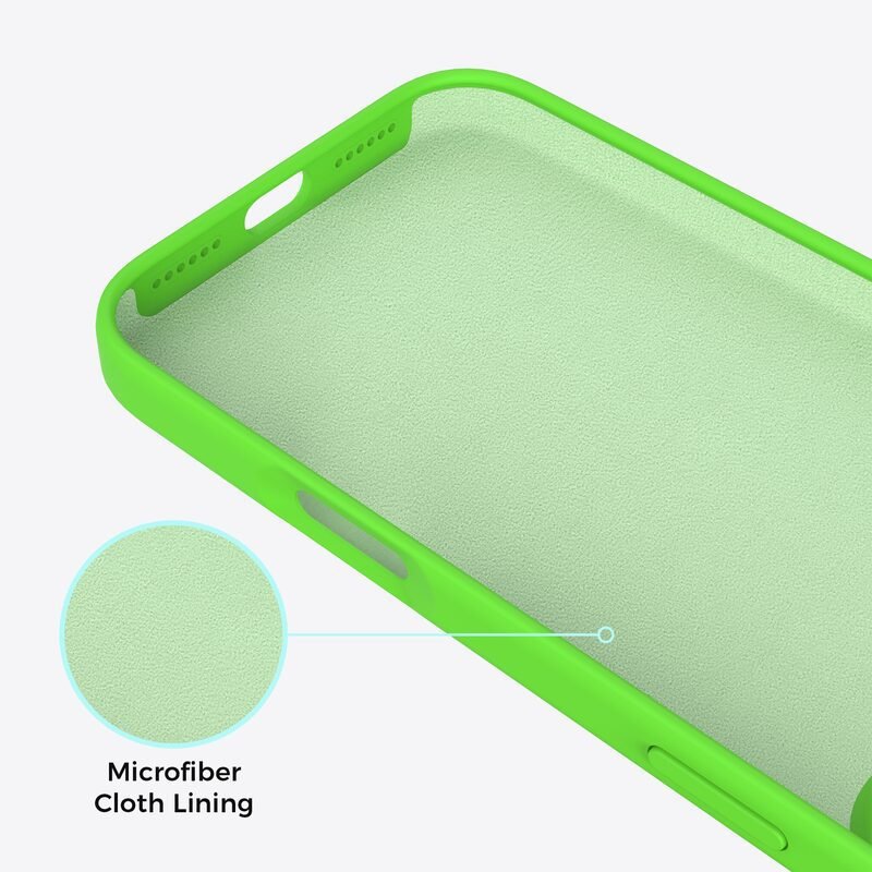 sj12-12-6-iphone-17-pro-max Neon Green silicone phone case for iPhone 17 Pro Max with soft microfiber inner lining