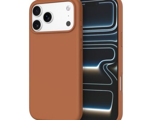 sj12-19-1-iphone-17-pro-max Custom Brown silicone phone case for iPhone 17 Pro Max shown from front and back