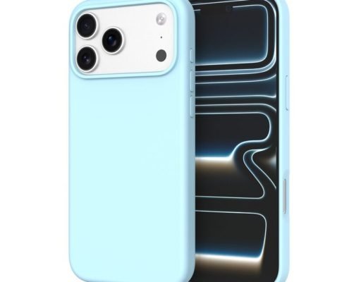 sj12-4-1-iphone-17-pro-max Custom Sky Blue silicone phone case for iPhone 17 Pro Max shown from front and back