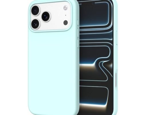 sj12-5-1-iphone-17-pro-max Custom Mint Green silicone phone case for iPhone 17 Pro Max shown from front and back