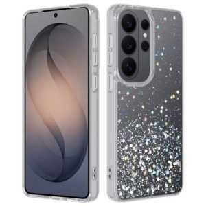 sj14-1-1-custom-clear-glitter-phone-case-for-samsung-galaxy-s26-ultra-front-back-view Custom clear glitter phone case for Samsung Galaxy S26 Ultra shown from front and back