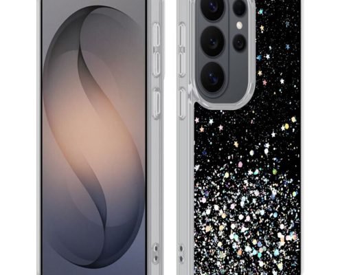 sj14-2-1-custom-black-glitter-phone-case-for-samsung-galaxy-s26-ultra-front-back-view Custom black glitter phone case for Samsung Galaxy S26 Ultra shown from front and back
