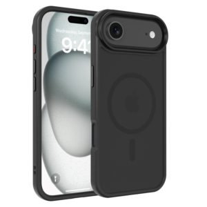 Custom black magnetic matte phone case for iPhone Air, front and back view