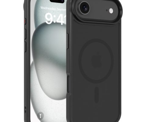 Custom black magnetic matte phone case for iPhone Air, front and back view