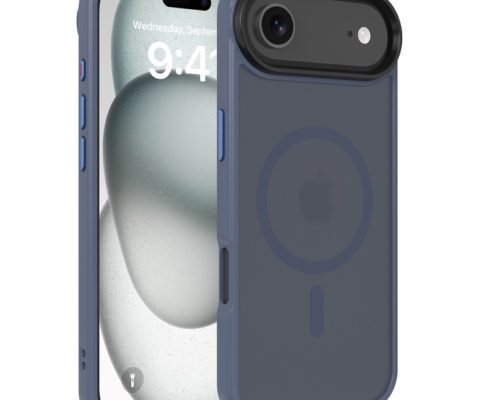 Custom slate blue magnetic matte phone case for iPhone Air, front and back view