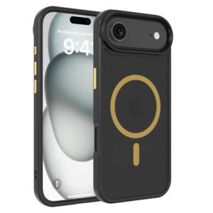Custom gold accent black magnetic matte phone case for iPhone Air, front and back view