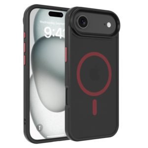 Custom red accent black magnetic matte phone case for iPhone Air, front and back view