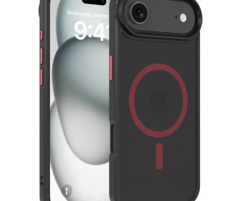 Custom red accent black magnetic matte phone case for iPhone Air, front and back view