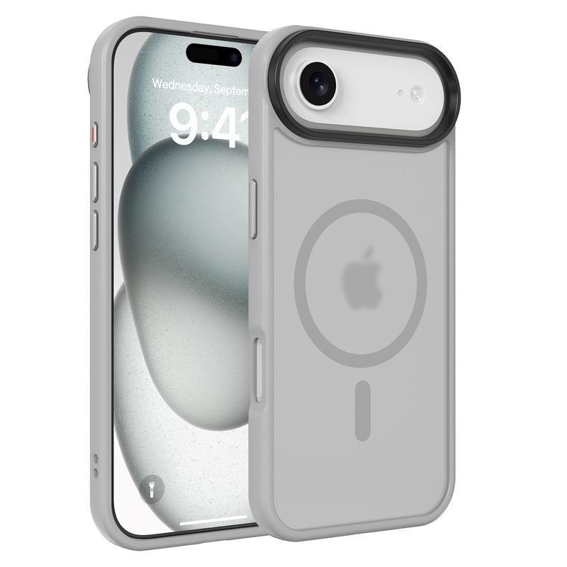 Custom silver gray magnetic matte phone case for iPhone Air, front and back view